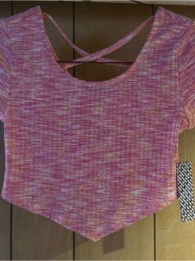 Almost Famous Pink Space-Dye Cropped Top with Cross-Back Straps